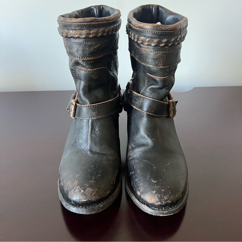 Freebird by Steven - Distressed Tahoe Harness Moto Heeled Boot Brown/Black Sz 8 - Picture 9 of 15